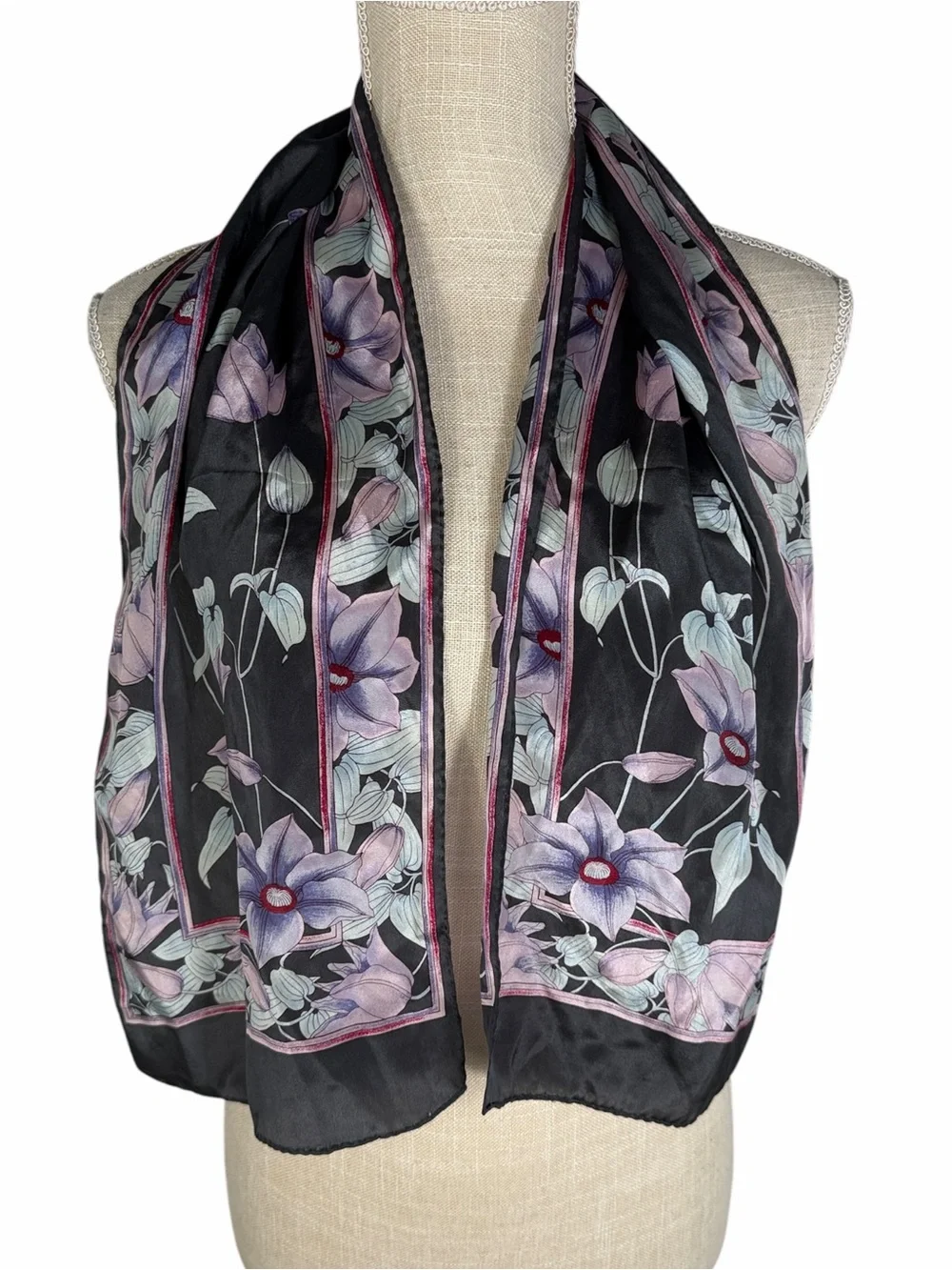 Grey & Purple Vintage Floral Silk Blend Scarf Scarve
